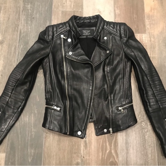 ZARA TRAFALUC Real Sheep Leather Biker Moto Jacket size XS black!!!! - Picture 8 of 12